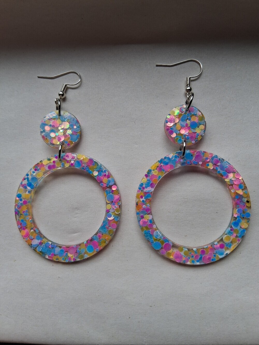 Hand Crafted Multicolor Confetti Hoop Drop Earrings